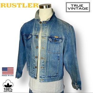 VTG Rustler Faded Denim Jacket USA Made Size XL